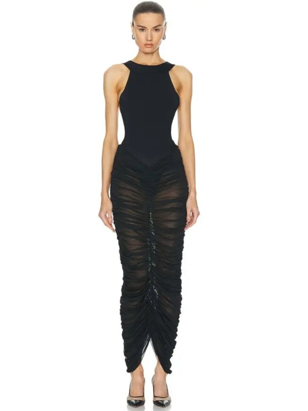 KHAITE Laure Ruched Silk Skirt